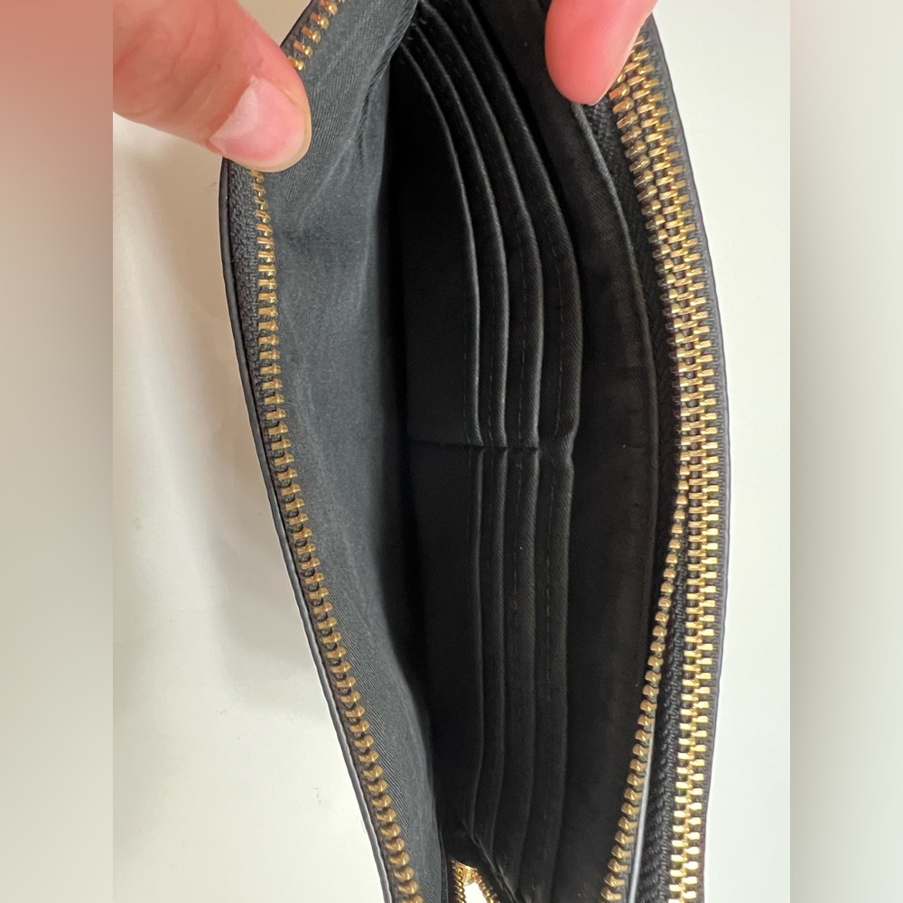 Coach Black Double Corner Zipper Pebbled Leather Wristlet - Picture 6 of 13